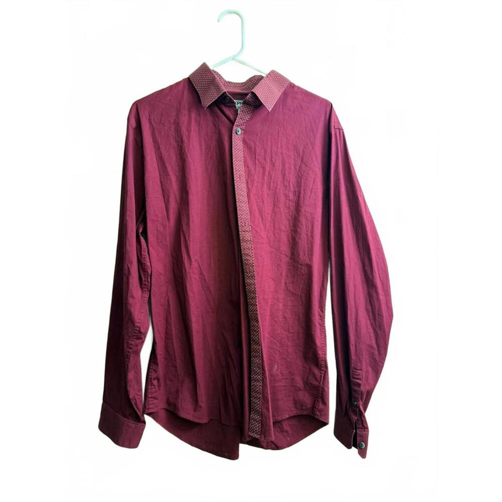 EXPRESS Men's Maroon Polka Dot Fitted Button Up Shirt XL